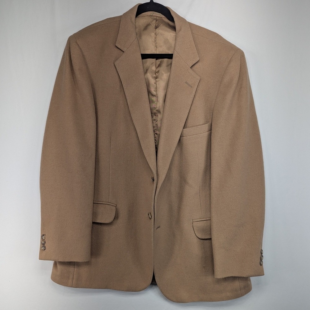 di Benedetto Cashmere Wool Blazer Mens Camel Tan Two Button Sport Coat 46 Chest